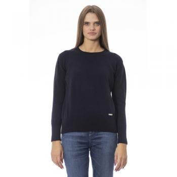Baldinini Trend Blue Wool Crew Neck Sweater - IT42|M, Female, Round-neck Knitwear, Size: S