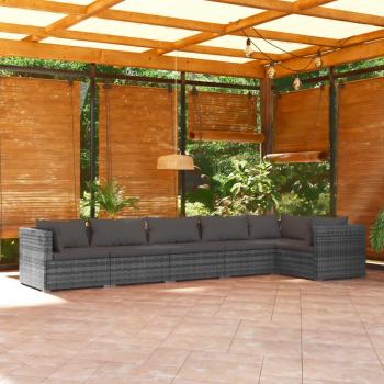vidaXL 6-Piece Grey Poly Rattan Garden Lounge Set with Cushions