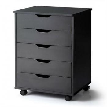 Costway 5-Drawer Rolling Storage Dresser with Wheels, Black Finish, Floor Cabinet Organizer, Mobile Design, Space-Saving Solution