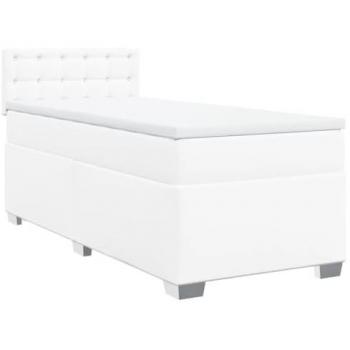 Cama Box Spring con colchón de cuero sintético blanco 90x190 cm