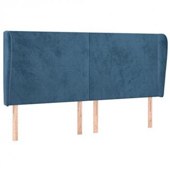 Cabecero con orejas de terciopelo azul oscuro 163x23x118/128 cm