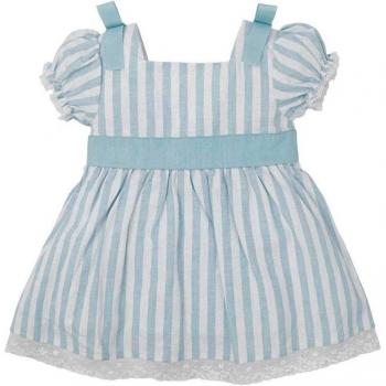 Vestido de bebé niña a rayas azul con lazos decorativos