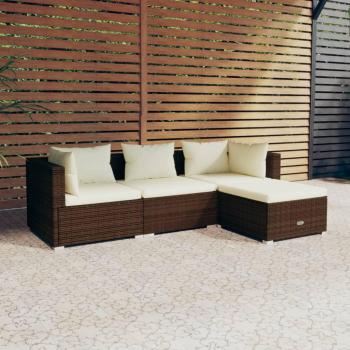Conjunto de muebles de jardín 4 PCs con cojines de ratán sintético marrón