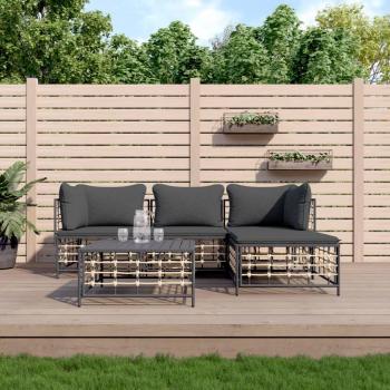 vidaXL 4-Piece Anthracite Poly Rattan Garden Lounge Set with Cushions