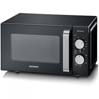 Severin MW 7762 Microondas Encimera 2 en 1 con Grill, Sin Plato Giratorio, Base Fija de Vidrio, Capacidad 20 L, Potencia 800 W, Acero Inoxidable