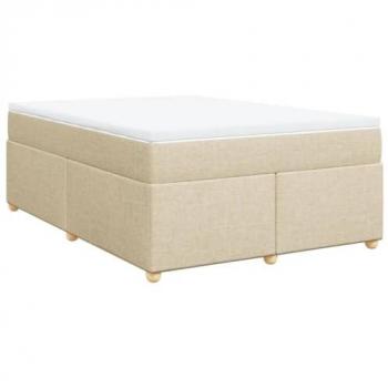 Cama Box Spring con Colchón de Tela Color Crema 140x190 cm