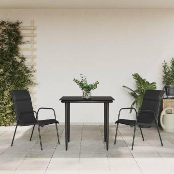 3-Piece Black Steel and Textilene Garden Dining Set