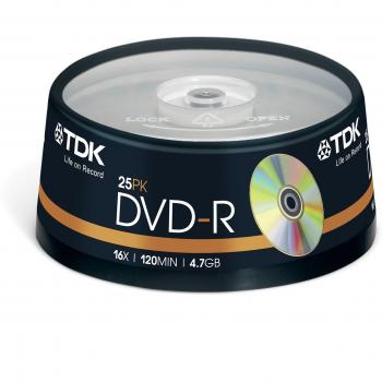 TDK DVD-R 4.7GB 16x Cakebox 25pk - DVD+RW vírgenes