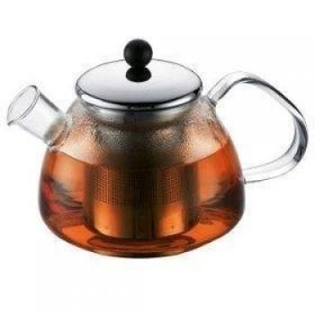 Bodum Marcel - Tetera de émbolo, 0,6 l, filtro y tapa de acero inoxidable, transparente