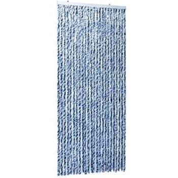 SengentoStyle Vliegengordijn 100x220 cm chenille blauw, wit en zilver