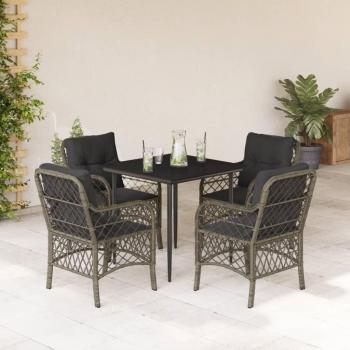 5-Piece Grey Poly Rattan Garden Dining Set with Cushions