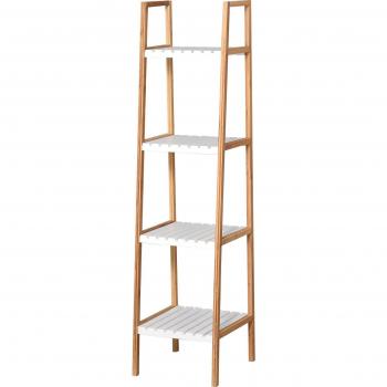Estantería de Baño Kleankin con 4 Niveles de Bambú y Madera de Pino 35x36x138.5cm Blanco y Natural