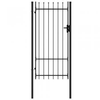 vidaXL Single Door Fence Gate with Spike Top, Steel, 1x2 m, Black