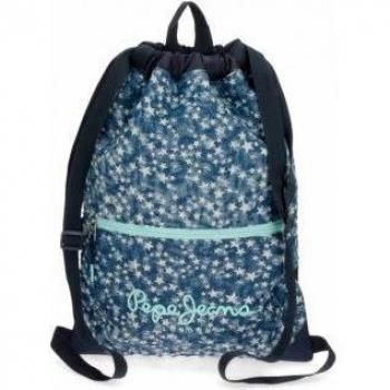 Mochila Saco Pepe Jeans Denim Star Azul con Bolsillo Frontal