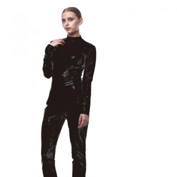 Mono metálico cierre frontal negro para mujer