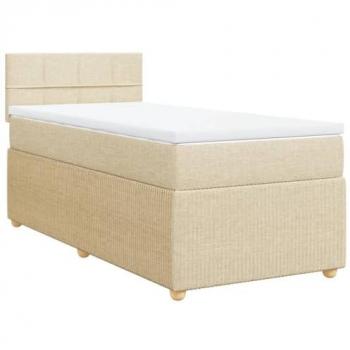 Cama Box Spring con colchón de muelles en tela color crema 90x200 cm