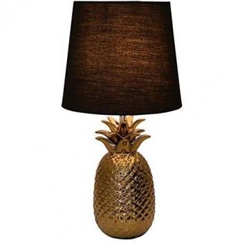 Lámpara de Mesa de Cerámica Ananá con Base Dorada E14 1 Foco Ø23cm