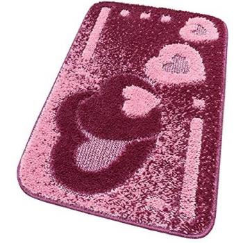 Alfombra de baño antideslizante absorbente suave con diseño de corazones morado 50x110 cm