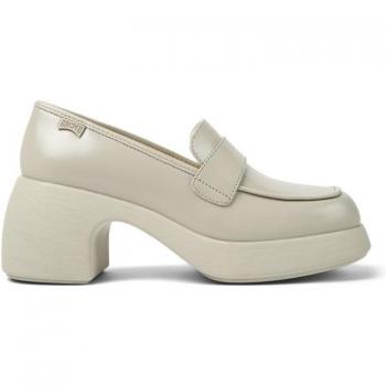 Mocasines de mujer CAMPER Thelma en piel lisa gris con tacón de bloque, talla 40