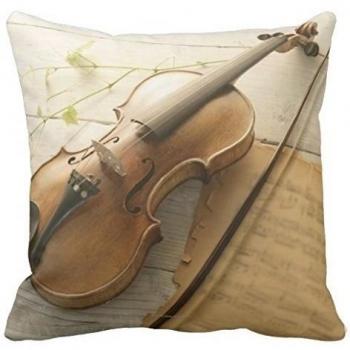 GraebnerSaleStore 18X 18inch Pastoral Style Cotton Linen Decorative Throw Pillow Cover Cushion Case Violin and Sheet Music H:679