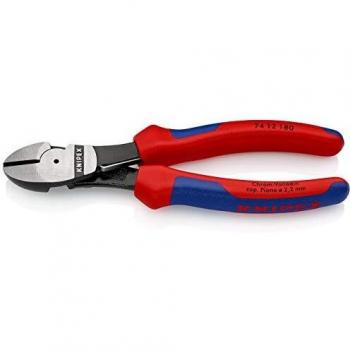 KNIPEX 74 12 180 Alicate de corte diagonal tipo extra fuerte negro atramentado con fundas en dos componentes 180 mm