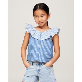 Blusa de niña de tirantes con cuello de volantes y rayas mixtas Tommy Hilfiger