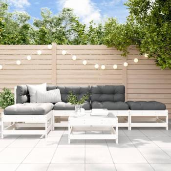 6-Piece White Solid Wood Garden Sofa Set with Cushions