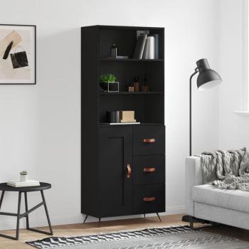 Aparador alto de madera contrachapada negro 69,5x34x180 cm