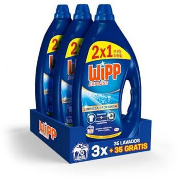 Wipp Express Detergente Líquido Limpieza Profunda 35+35 (70 lavados), 3.150L, Pack de 3 - Total 210 lavados, Frescor Activo