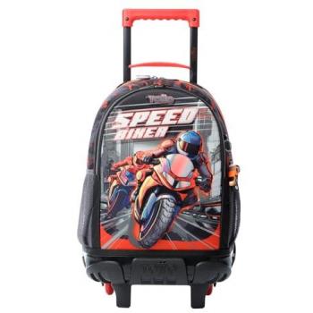 Mochila Escolar con Ruedas Speed Biker M, Capacidad 23 L, 2 Compartimentos, 2 Bolsillos para Botella, Protección en la Base, Correas Ajustables - Color Rojo