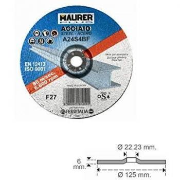 MAURER Disco Repasar Abrasivo Acero Ø 125 x 6 x 22,23 mm.