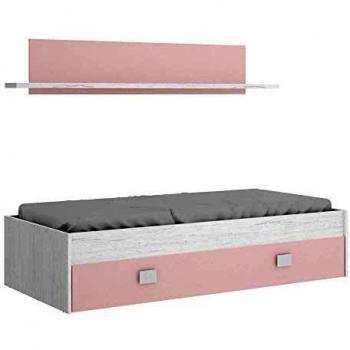 HOMEKIT Cama Nido con cajón y estantería, Artic+Rosa, Sencillo