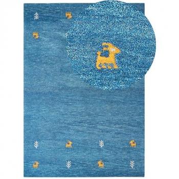 Alfombra de Lana Azul 160 x 230 cm Tufted a Mano Motivo Animal Oeste Diseño Rústico