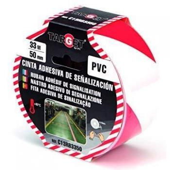 Cinta de señalización - TARGET - Adhesiva - Suelo - Advertencia - Señalización - Seguridad - Marcar - Roja y Blanca 33m x 50mm - C13RB3350