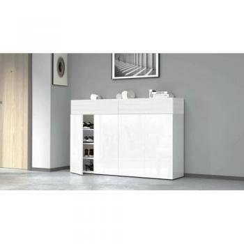 Zapatero Nadir, armario multifuncional de entrada ahorrador de espacio con 6 puertas, 154x38x100 cm, efecto alerce blanco