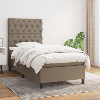 Cama box spring con colchón en tela gris taupe 80x200 cm