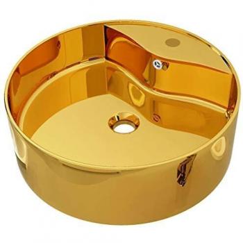 vidaXL Lavabo con Rebosadero Baño Servicio Fregadero Piezas de Fontanería Bricolaje Instalación Decoración Aseo Grifería 46,5x15,5 cm Cerámica Dorado
