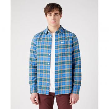 Wrangler - Camisa de hombre de corte classic en color azul de cuadros y franela de corte regular
