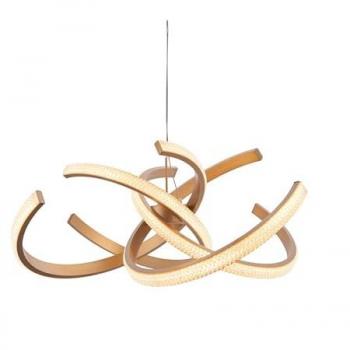 Lámpara colgante LED integrada Lorenzo de 4 bombillas, materiales en acero, aluminio y acrílico con pintura en oro satinado y acrílico transparente, diseño contemporáneo con luz blanca cálida