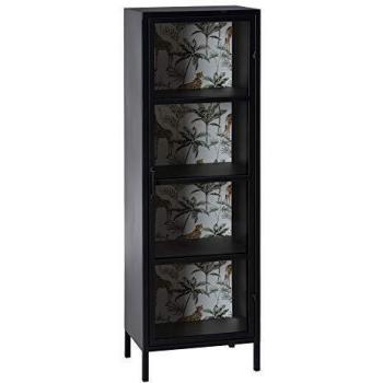 Vitrina de Metal y Cristal Negra con estampación de Jungla de 42x30x131 cm - LOLAhome