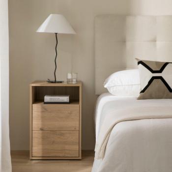 Mesita de noche natural 2 cajones Hegas Kenay Home efecto madera natural 40 cm x 42 cm