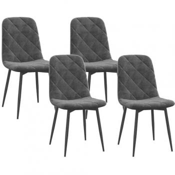 HOMCOM Juego de 4 Sillas de Comedor Modernas Tapizadas en Terciopelo Gris con Patas de Acero para Salón, dimensiones 45x54x87 cm