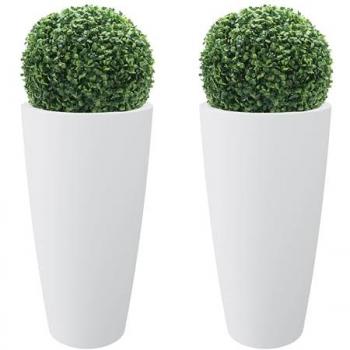 Jarrón Alto Estilo Nicoli con Boj Artificial 36x70 cm - Blanco