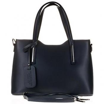 Firenze Artegiani Bolso Tote de Mujer en Piel auténtica, Acabado Ruga Lujo, 31.5 cm, Azul Marino