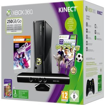 Xbox 360 - 250 GB, Incluye Sensor Kinect, Adventure, Kinect Sports, Dance Central 2 Y Un Mes De Live