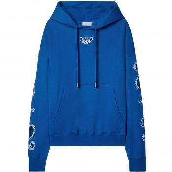 Off-White Men's Nautical Cotton Hoodie With Logo Embroidery in Blue | Size Large | OMBB085S24FLE003