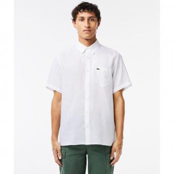 Lacoste Men's Regular Fit White Linen Short Sleeve Shirt Size 5XL