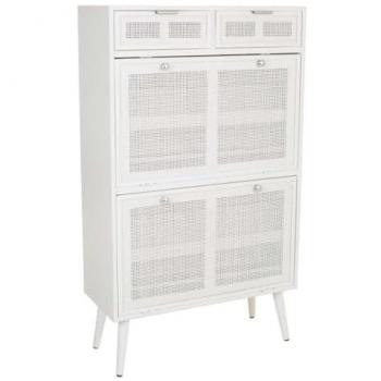 WANDERLUST DECO Mueble zapatero de madera y rejilla blanco 70x32x120h cm