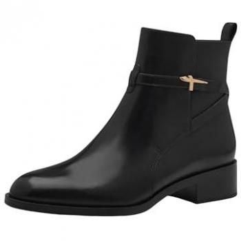Botines de Cuero Negros Tamaris para Mujer con Tacón Ancho y Detalle T, Tamaño 38