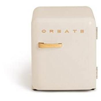 Frigorífico Retro Vintage 48L Blanco Roto con Maneta de Madera, Diseño Compacto y Bajo Consumo